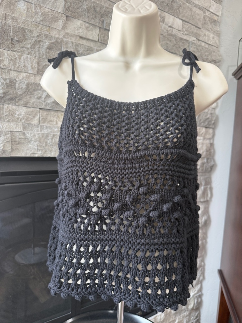 Zara Black Crochet Tie-Shoulder Tank